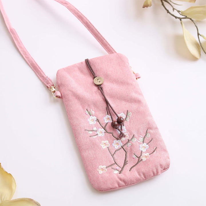 Borsa a tracolla con piccoli fiori ricamati Buddha Stones Borsa a tracolla Borsa per cellulare 11*20cm