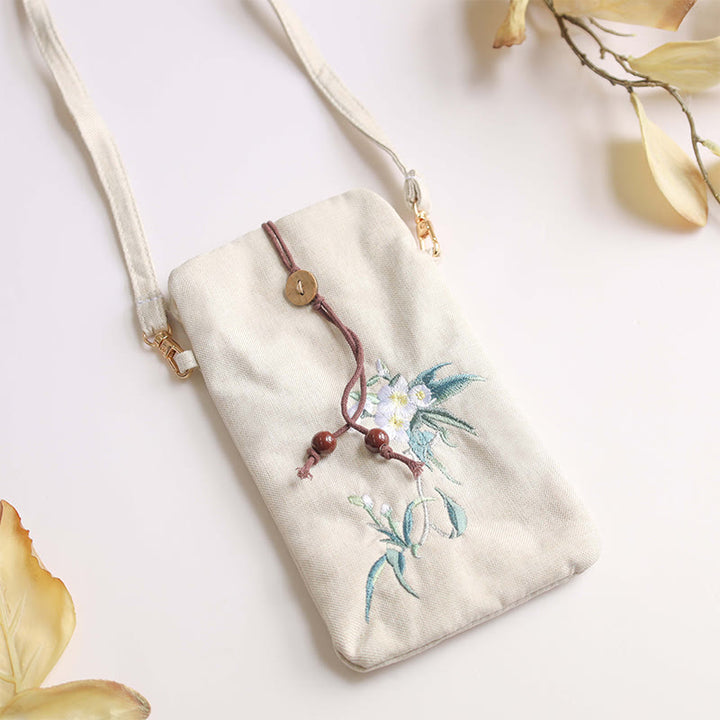 Borsa a tracolla con piccoli fiori ricamati Buddha Stones Borsa a tracolla Borsa per cellulare 11*20cm