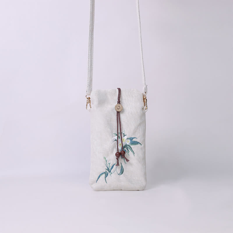 Borsa a tracolla con piccoli fiori ricamati Buddha Stones Borsa a tracolla Borsa per cellulare 11*20cm