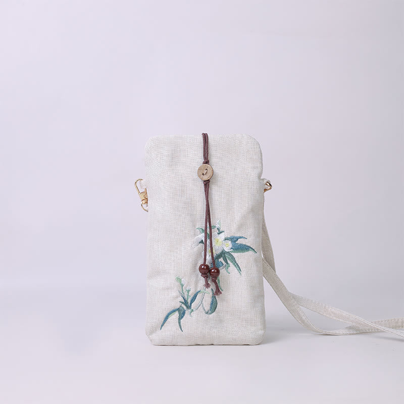 Borsa a tracolla con piccoli fiori ricamati Buddha Stones Borsa a tracolla Borsa per cellulare 11*20cm