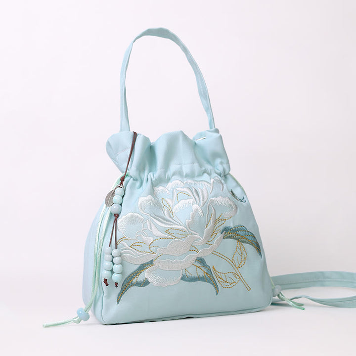 Buddha Stones Fiori Ricamati Glicine Giglio Cotone Lino Borsa A Tracolla Borsa A Tracolla Borsa A Mano