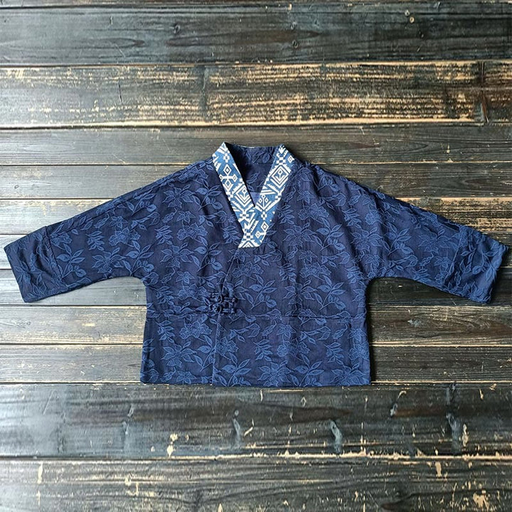 Giacca a maniche lunghe con scollo a V e motivo floreale in jacquard Buddha Stones