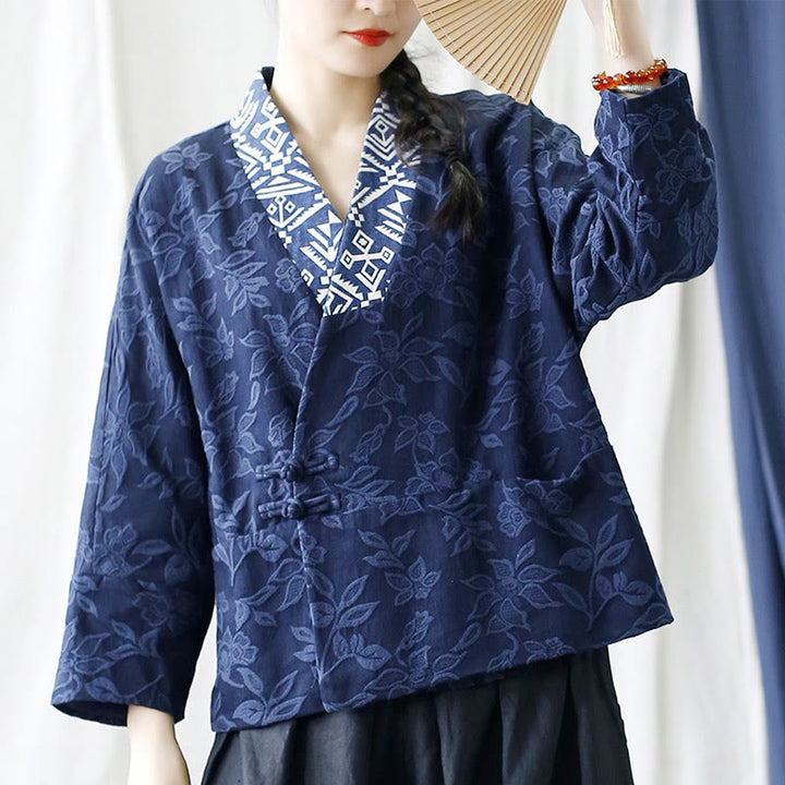 Giacca a maniche lunghe con scollo a V e motivo floreale in jacquard Buddha Stones