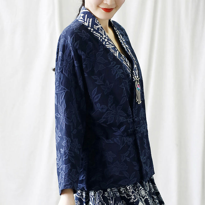 Giacca a maniche lunghe con scollo a V e motivo floreale in jacquard Buddha Stones
