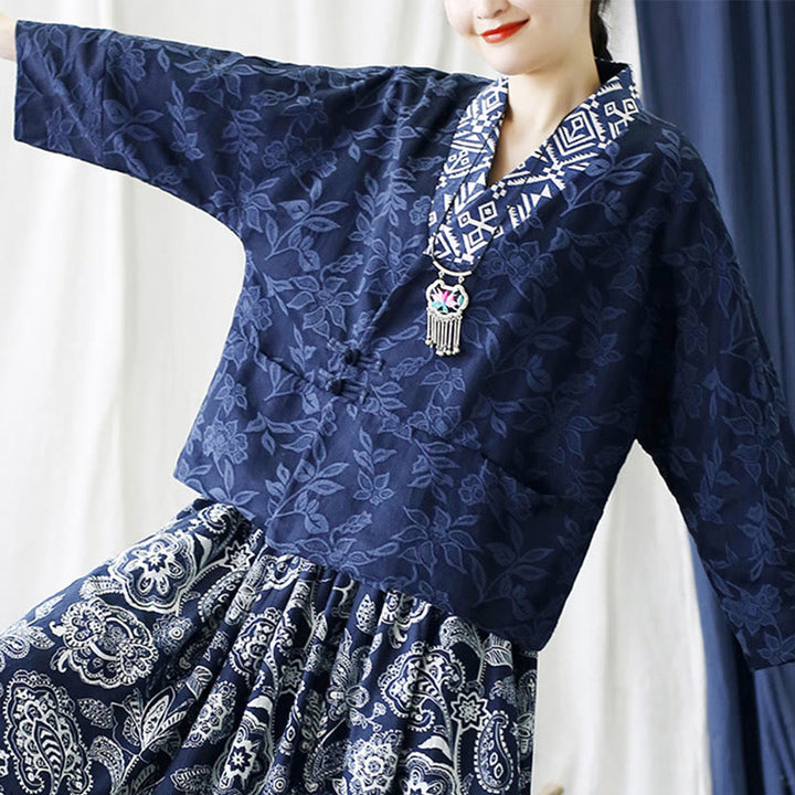 Giacca a maniche lunghe con scollo a V e motivo floreale in jacquard Buddha Stones