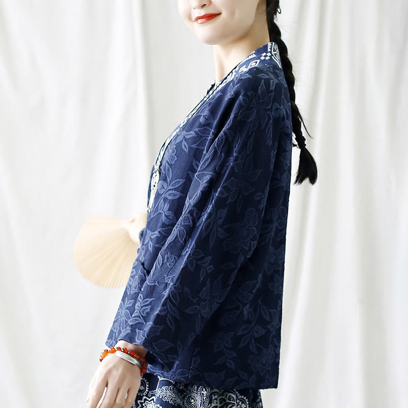Giacca a maniche lunghe con scollo a V e motivo floreale in jacquard Buddha Stones
