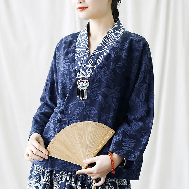 Giacca a maniche lunghe con scollo a V e motivo floreale in jacquard Buddha Stones