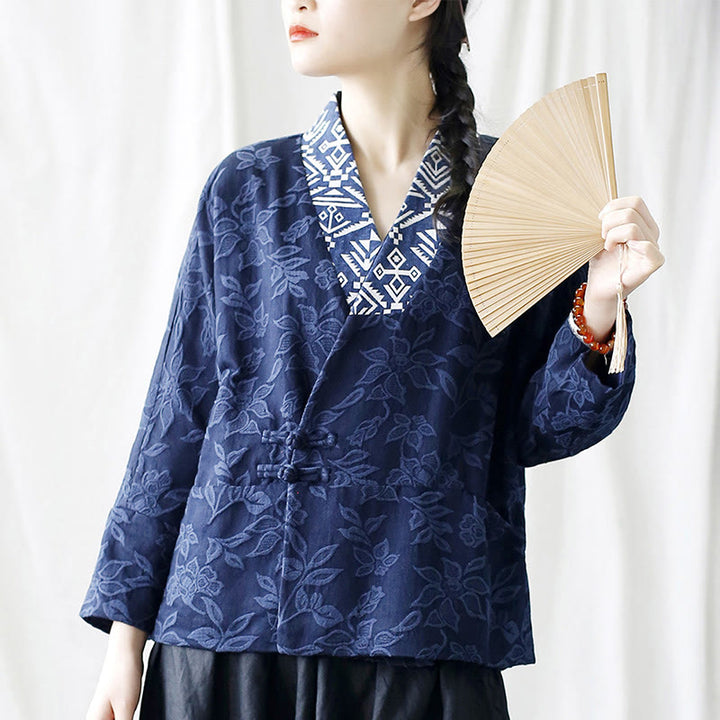 Giacca a maniche lunghe con scollo a V e motivo floreale in jacquard Buddha Stones
