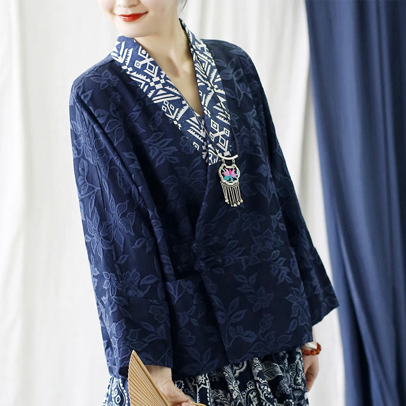 Giacca a maniche lunghe con scollo a V e motivo floreale in jacquard Buddha Stones