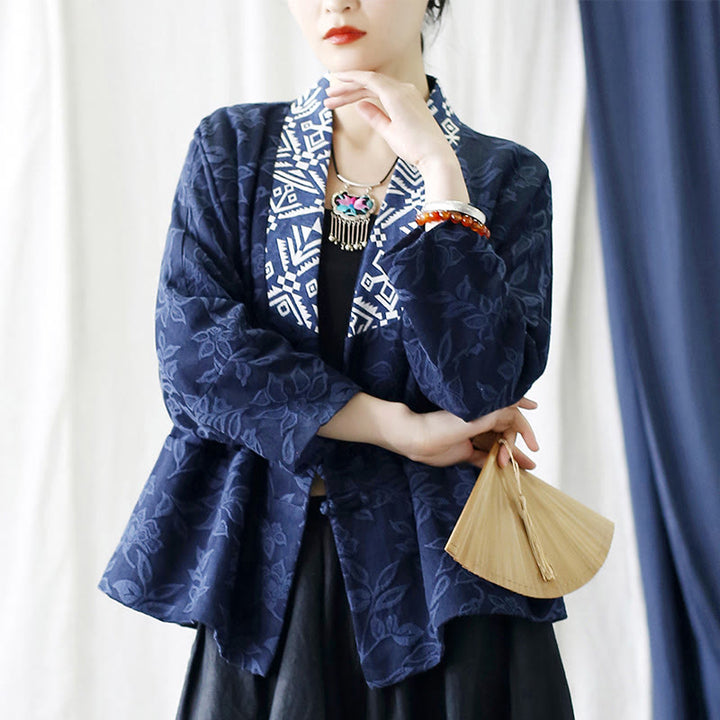 Giacca a maniche lunghe con scollo a V e motivo floreale in jacquard Buddha Stones