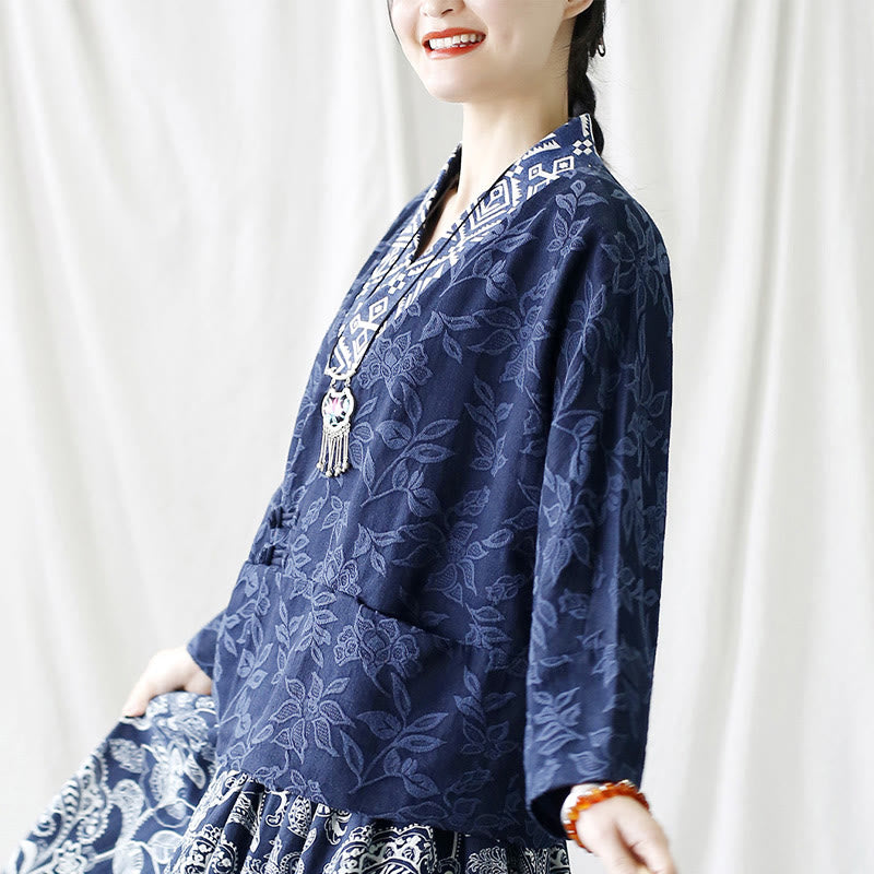Giacca a maniche lunghe con scollo a V e motivo floreale in jacquard Buddha Stones
