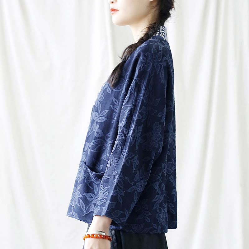 Giacca a maniche lunghe con scollo a V e motivo floreale in jacquard Buddha Stones