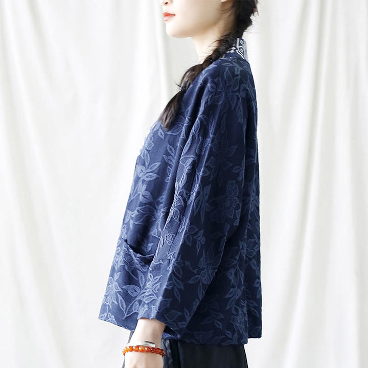 Giacca a maniche lunghe con scollo a V e motivo floreale in jacquard Buddha Stones