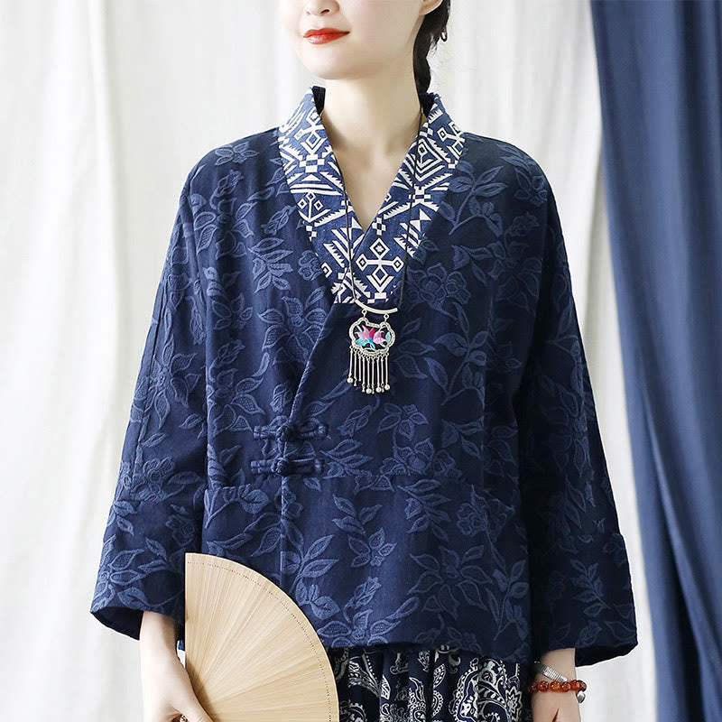 Giacca a maniche lunghe con scollo a V e motivo floreale in jacquard Buddha Stones