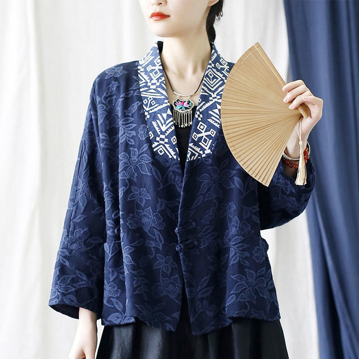 Giacca a maniche lunghe con scollo a V e motivo floreale in jacquard Buddha Stones