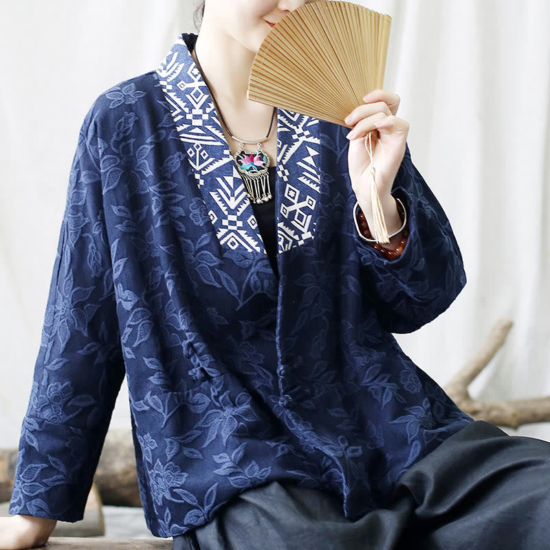 Giacca a maniche lunghe con scollo a V e motivo floreale in jacquard Buddha Stones