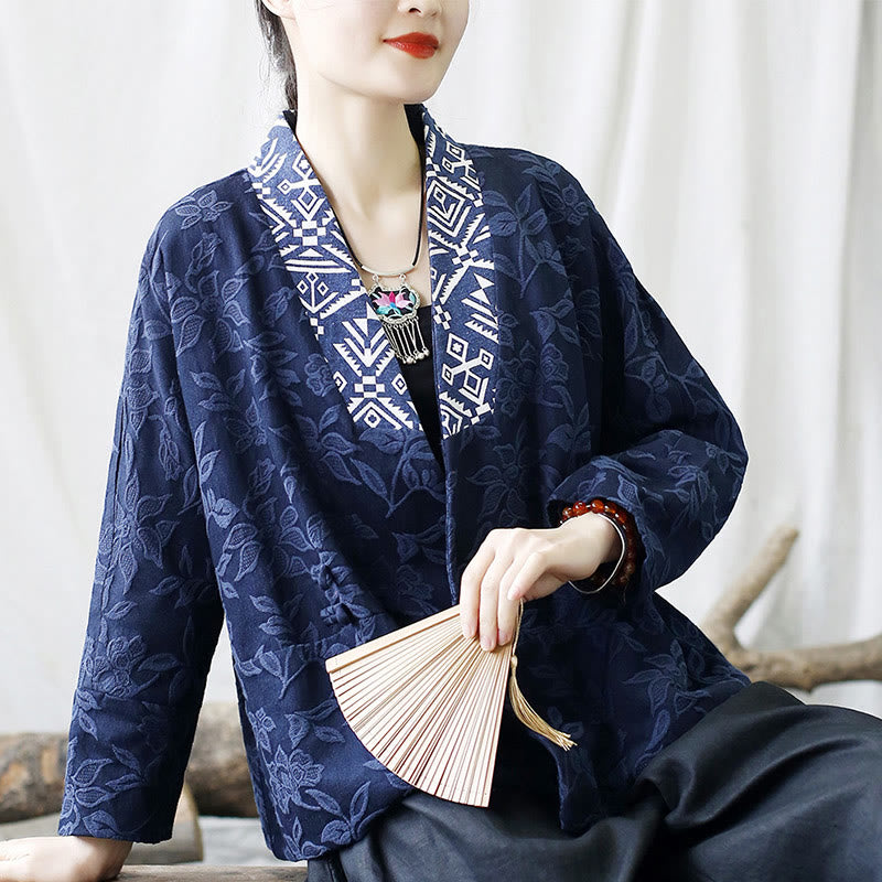 Giacca a maniche lunghe con scollo a V e motivo floreale in jacquard Buddha Stones