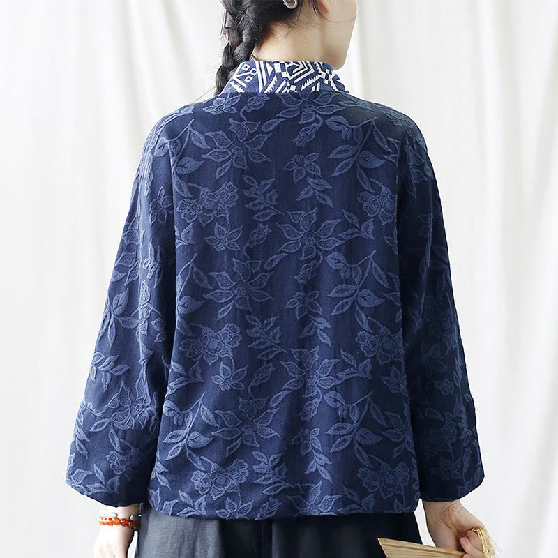 Giacca a maniche lunghe con scollo a V e motivo floreale in jacquard Buddha Stones