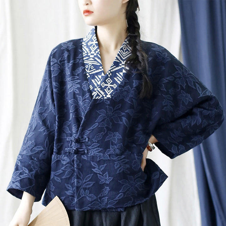 Giacca a maniche lunghe con scollo a V e motivo floreale in jacquard Buddha Stones