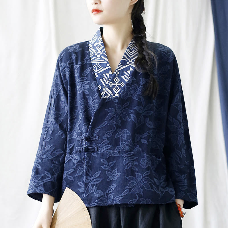 Giacca a maniche lunghe con scollo a V e motivo floreale in jacquard Buddha Stones