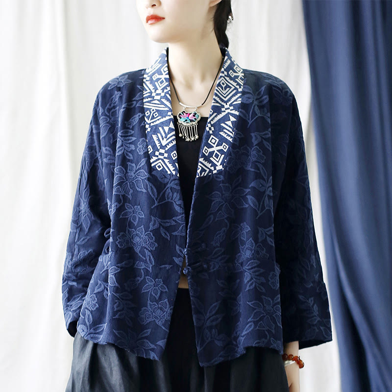 Giacca a maniche lunghe con scollo a V e motivo floreale in jacquard Buddha Stones