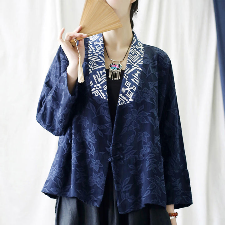 Giacca a maniche lunghe con scollo a V e motivo floreale in jacquard Buddha Stones - image 5