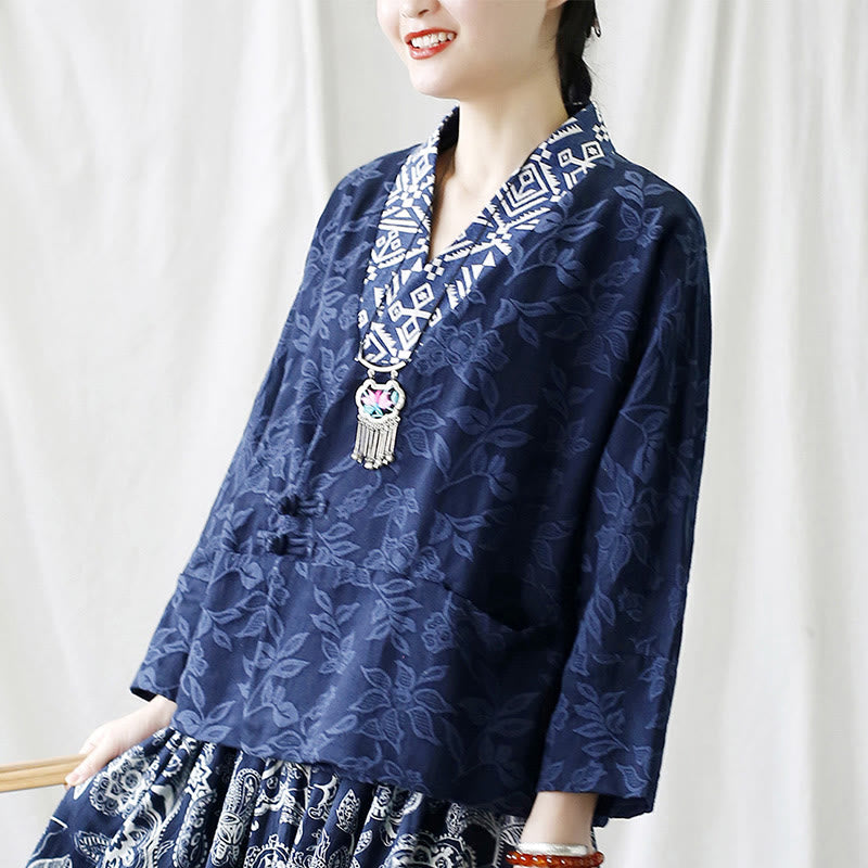 Giacca a maniche lunghe con scollo a V e motivo floreale in jacquard Buddha Stones