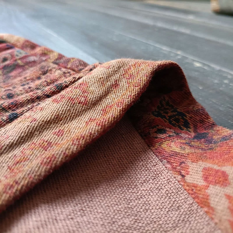 Giacca aperta sul davanti in cotone con stampa geometrica di fiori arancioni Buddha Stones con tasche