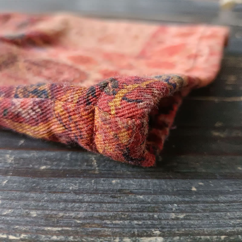 Giacca aperta sul davanti in cotone con stampa geometrica di fiori arancioni Buddha Stones con tasche