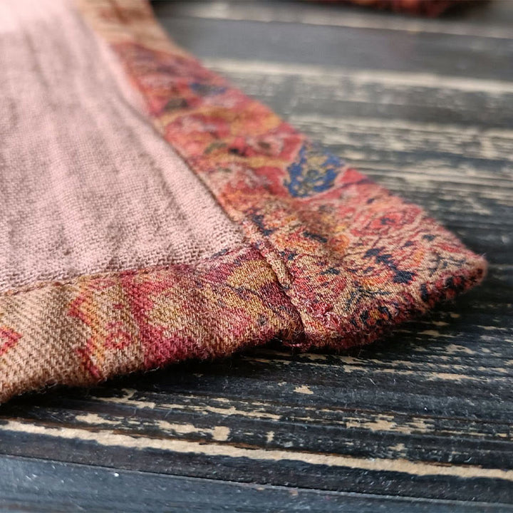 Giacca aperta sul davanti in cotone con stampa geometrica di fiori arancioni Buddha Stones con tasche