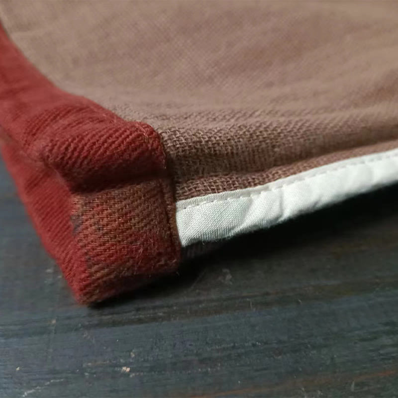 Giacca aperta sul davanti con bottoni a forma di rana in cotone e lino, con tasche, motivo a peonia arancione e pietre Buddha Stones
