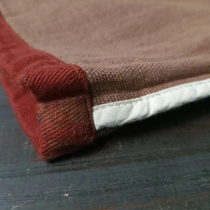 Giacca aperta sul davanti con bottoni a forma di rana in cotone e lino, con tasche, motivo a peonia arancione e pietre Buddha Stones