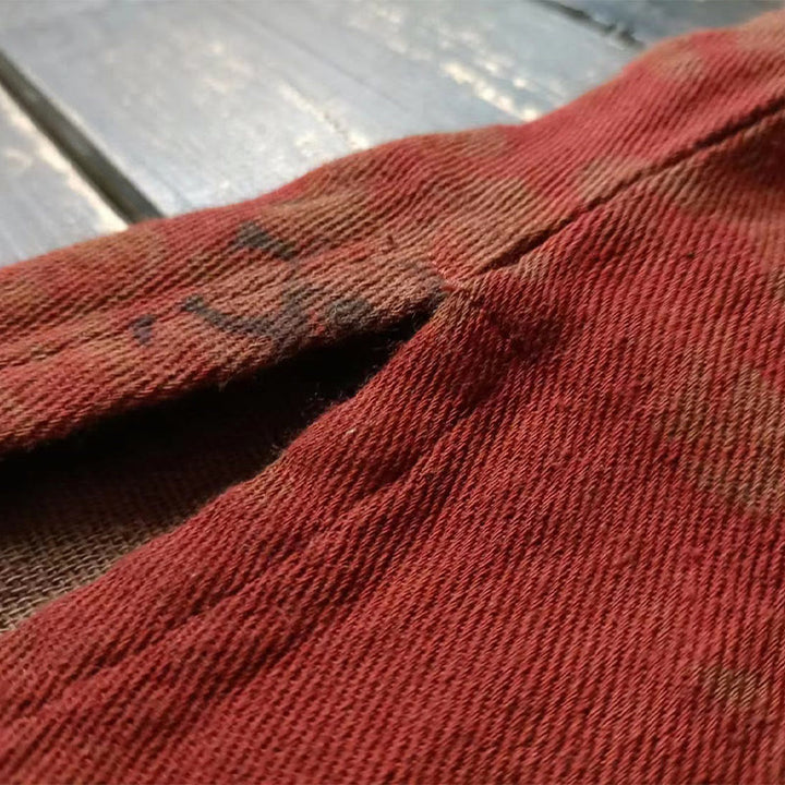 Giacca aperta sul davanti con bottoni a forma di rana in cotone e lino, con tasche, motivo a peonia arancione e pietre Buddha Stones