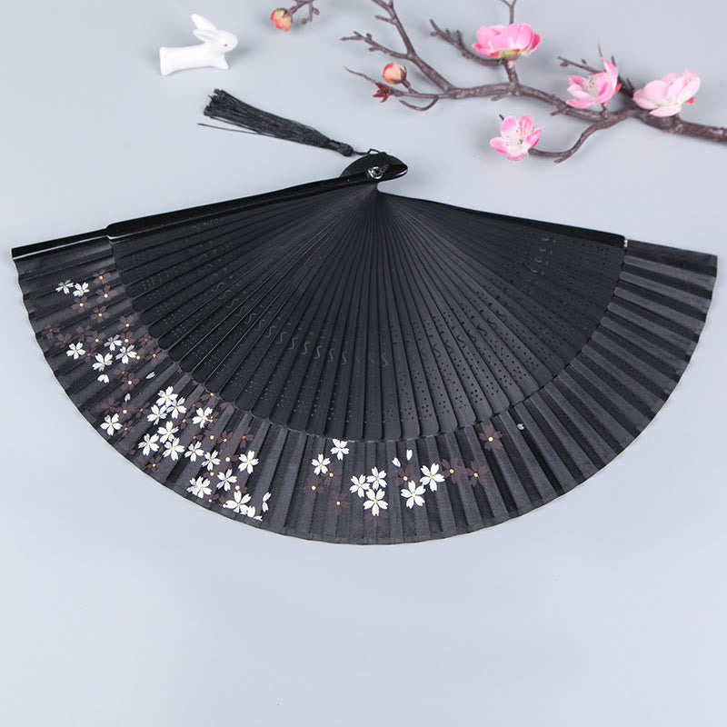 Buddha Stones Cherry Blossom Sakura Camellia Ventaglio pieghevole in bambù e seta portatile da 21 cm