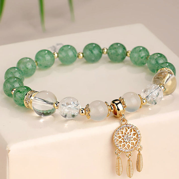 Braccialetto di guarigione acchiappasogni in cristallo di ametista, quarzo fragola verde Buddha Stones