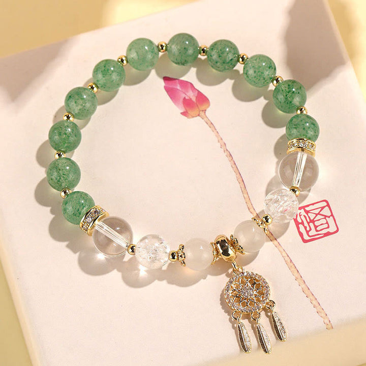 Braccialetto di guarigione acchiappasogni in cristallo di ametista, quarzo fragola verde Buddha Stones
