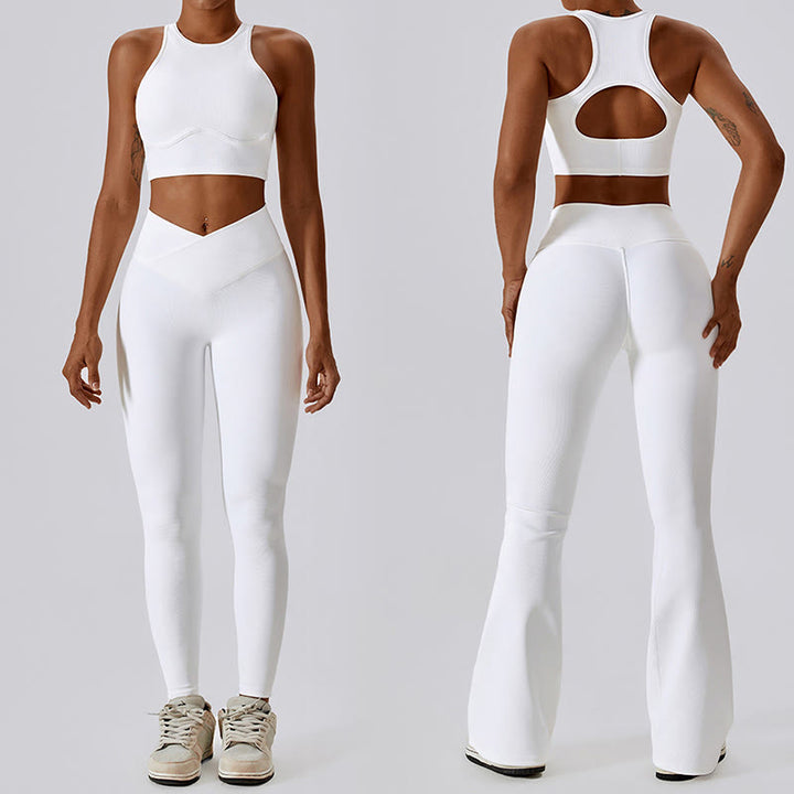 Canotta senza maniche Buddha Stones Crop Pantaloni svasati Sport Fitness Yoga