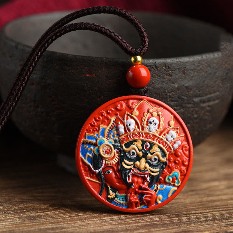 Collana con ciondolo di benedizione in cinabro dipinto con Buddha Stones, dea della ricchezza, Zakiram