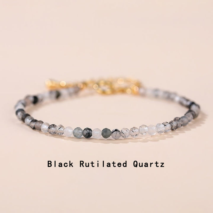 Bracciale a catena curativa Buddha Stones, quarzo fragola, prehnite, peridoto, lazurite, lapislazzuli, cristallo rosa e tormalina - Quarzo rutilato nero (circonferenza polso 14-17 cm) - image 19