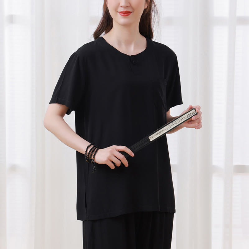 Buddha Stones 2 pezzi mezza manica T-shirt pantaloni meditazione Zen Tai Chi cotone lino abbigliamento unisex set - image 16