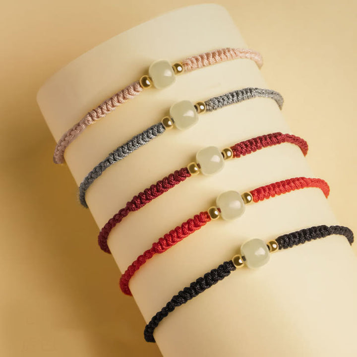 Bracciale intrecciato con perline di giada portafortuna fatte a mano Buddha Stones