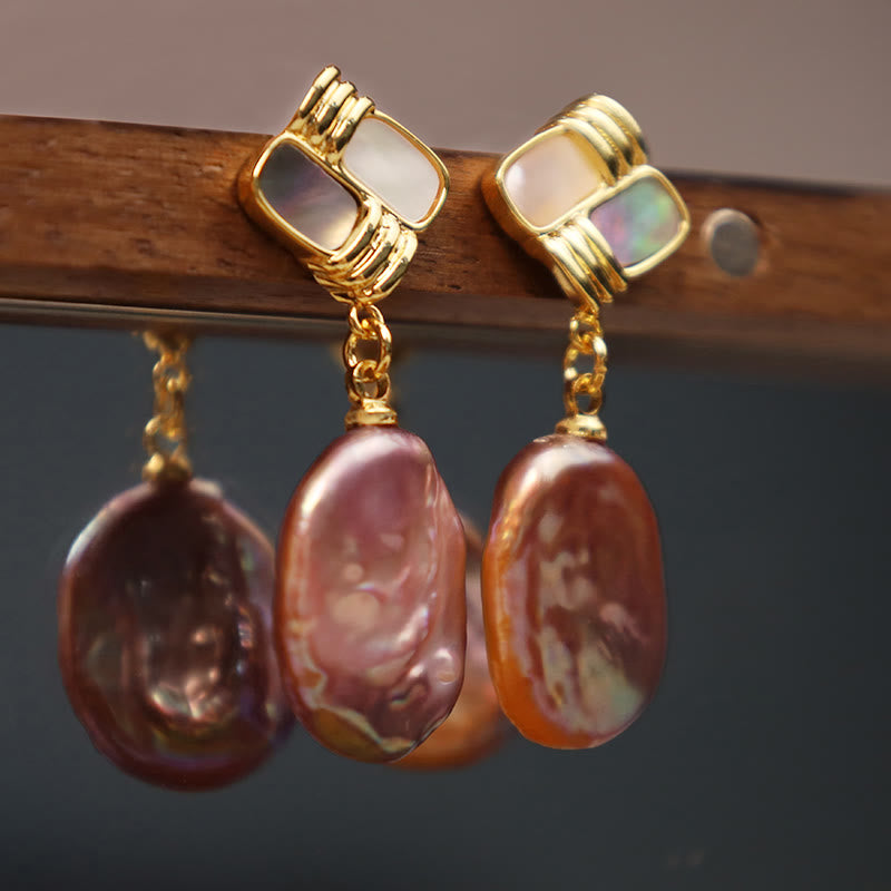 Orecchini pendenti con perle barocche naturali placcate in oro e argento sterling 925 Buddha Stones