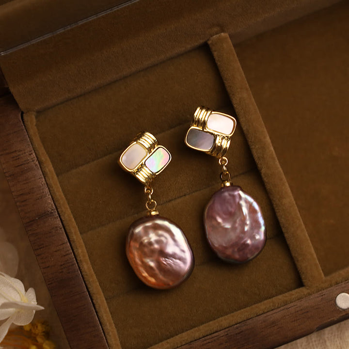 Orecchini pendenti con perle barocche naturali placcate in oro e argento sterling 925 Buddha Stones