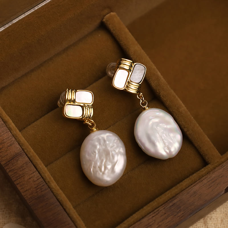 Orecchini pendenti con perle barocche naturali placcate in oro e argento sterling 925 Buddha Stones