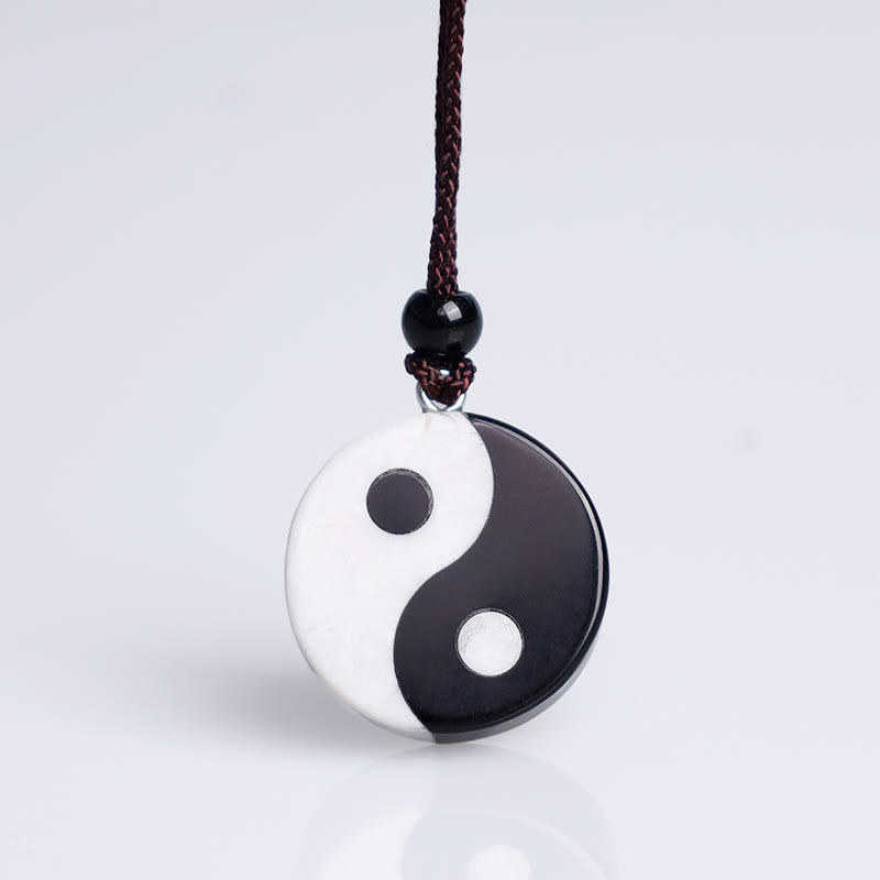Collana con Buddha Stones naturale di ossidiana nera, turchese bianco, forza di realizzazione Yin Yang