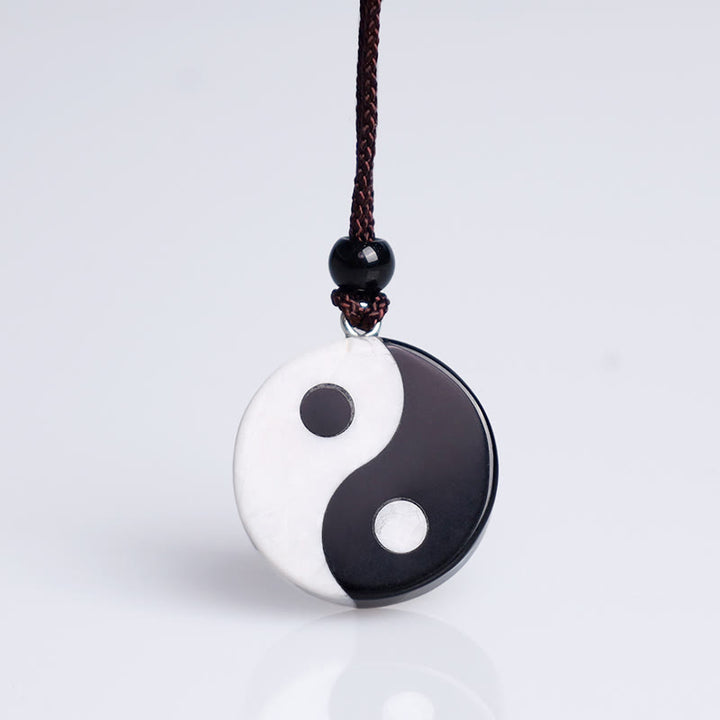 Collana con Buddha Stones naturale di ossidiana nera, turchese bianco, forza di realizzazione Yin Yang