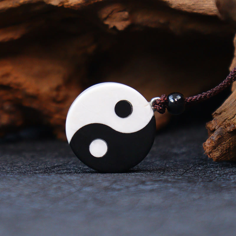 Collana con Buddha Stones naturale di ossidiana nera, turchese bianco, forza di realizzazione Yin Yang