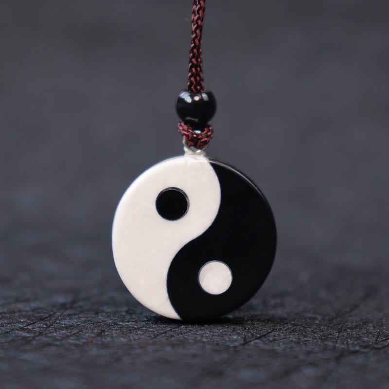 Collana con Buddha Stones naturale di ossidiana nera, turchese bianco, forza di realizzazione Yin Yang