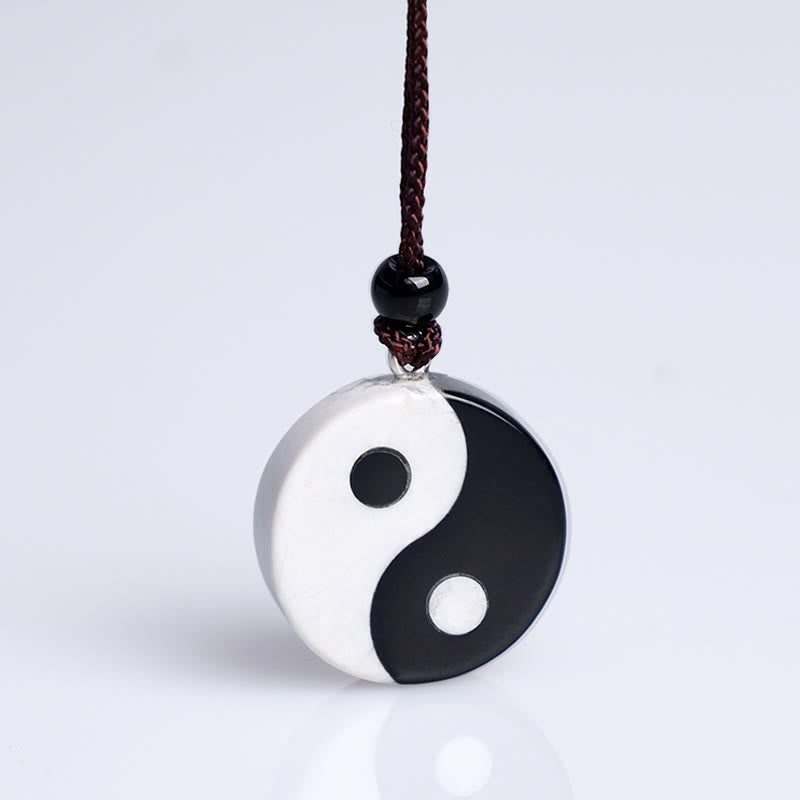 Collana con Buddha Stones naturale di ossidiana nera, turchese bianco, forza di realizzazione Yin Yang