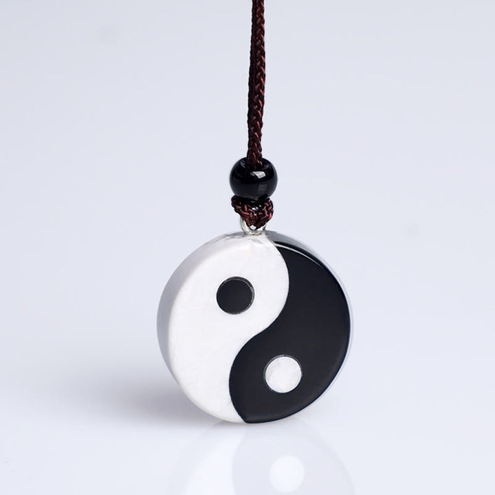 Collana con Buddha Stones naturale di ossidiana nera, turchese bianco, forza di realizzazione Yin Yang
